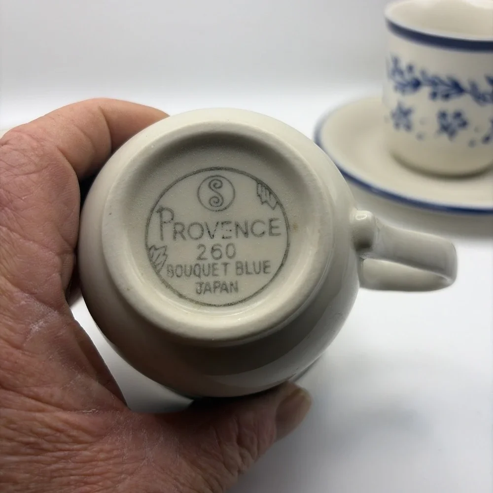 4 Sango Provence 260 Bouquet Blue Coffee Tea Cups & Saucers French Country Set